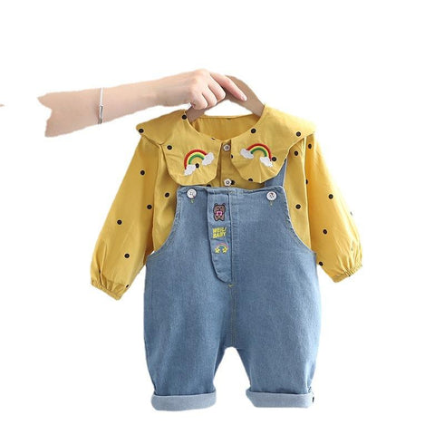 Spring and Autumn Girls Shirt Long Sleeve Set Two-Piece Set